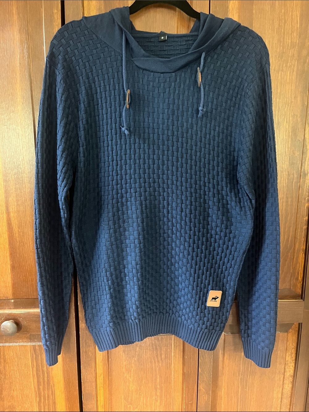 Men's Navy Textured Knit Hoodie Sweater